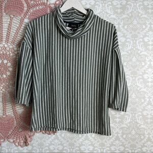 5/$30 W5 Concepts Cowl Neck Striped Blouse Olive Green S